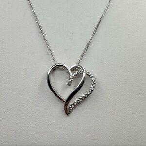 Sterling Silver Double Heart CZ Pendant Necklace 18”